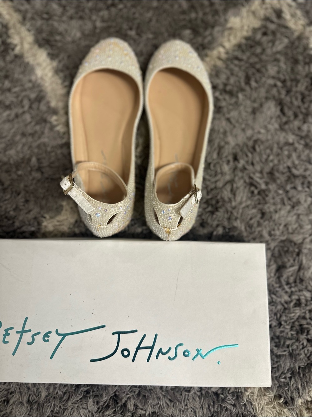 Betsey Johnson Women's Ivory Glitter Mary Jane Flats